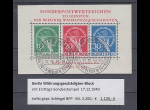 Berlin Währungsblock Mi-Nr. Block 1 mit Ersttags-O 17.12.49 tiefst gpr. Schlegel