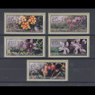 Zypern Amiel-ATM Ausgabe Wildblumen 2002, Mi.-Nr. 5-9 je eine ATM mit Nr. 005