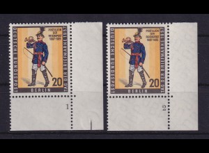 Berlin 1957 Tag der Briefmarke Mi-Nr. 176 Eckrandsstücke mit Formnummern 1, 2 **