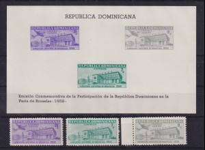 Dominikanische Republik 1958 Weltausstellung Brüssel Mi-Nr. 669-671, Block 20 **