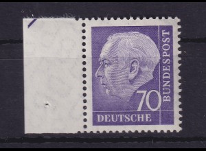 Bundesrepublik 1957 Theodor Heuss 70 Pf Mi.-Nr. 263 x v Randstück postfrisch **