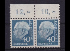 Bundesrepublik 1960 Theodor Heuss 40 Pf Mi.-Nr. 260 y Oberrandpaar ** 