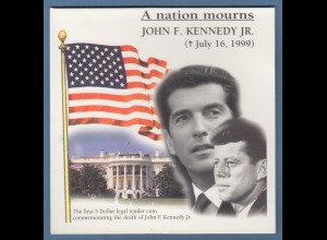 John F. Kennedy jr. gest. 1999 bei Unfall Münze Liberia 5 Dollar im Gedenkfolder