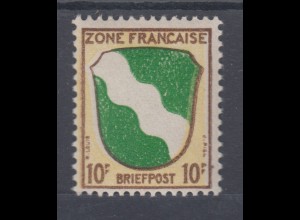 Französische Zone Wappen 10Pfg, seltener Wert, Mi.-Nr. 5 einwandfrei **
