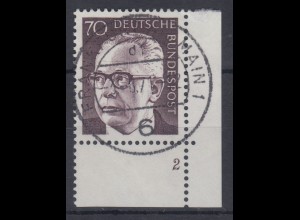 Bund 1970 Heinemann 70Pfg Mi.-Nr. 641 Eckrandstück mit Formnummer 2 gestempelt