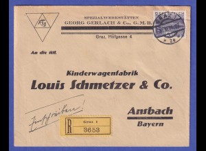Österreich 1931 R-Brief von Graz nach Ansbach mit 50-Groschen-Frankatur