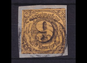 Thurn und Taxis 9 Kreuzer 1852 Mi.-Nr. 10a II O auf Briefstück