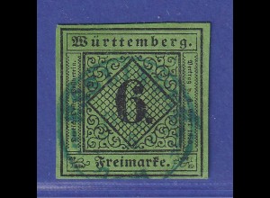 Württemberg 1851 Wertziffer 6 Kreuzer Mi.-Nr. 3a II b gestempelt