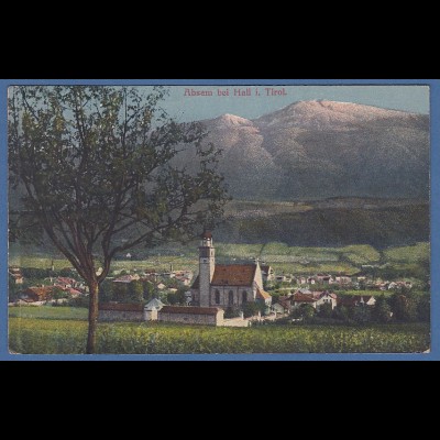 AK Absam bei Hall in Tirol, Gesamtansicht mit Kirche, gelaufen 1919