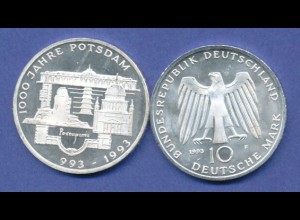 Bundesrepublik 10DM Silber-Gedenkmünze 1993, 1000 Jahre Potsdam