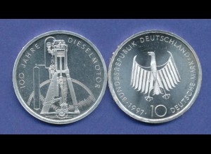 Bundesrepublik 10DM Silber-Gedenkmünze 1997, 100 Jahre Dieselmotor
