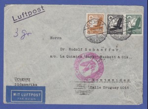 Dt. Reich 1939, Flugpostbrief gelaufen von Köln nach Uruguay, Porto 1,75 RM