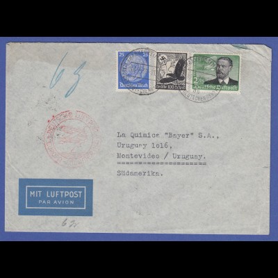Dt. Reich 1939, Flugpostbrief gelaufen von Frankfurt nach Uruguay, Porto 3,25 RM