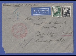 Dt. Reich 1939, Flugpostbrief gelaufen von Köln nach Porto Alegre, Porto 1,50 RM