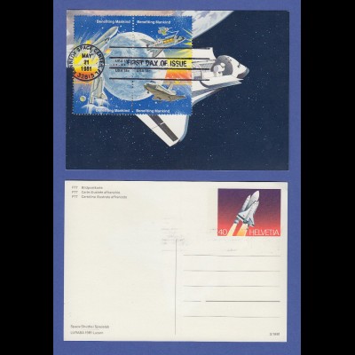 USA Space Shuttle 1981 4er-Zusammendruck mit ET-O auf Schweizer Ganzsache *