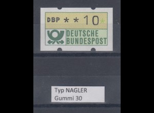 Deutschland NAGLER-ATM Posthorn Gummi WEISS Mi.-Nr. 1.2hv, Wert 10 ** 