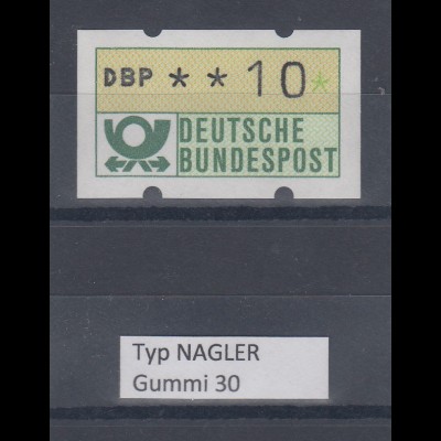 Deutschland NAGLER-ATM Posthorn Gummi WEISS Mi.-Nr. 1.2hv, Wert 10 ** 