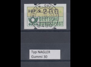 Deutschland NAGLER-ATM Posthorn Gummi WEISS Mi-Nr. 1.2hv Wert 200 mit Voll-O