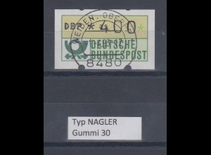Deutschland NAGLER-ATM Posthorn Gummi WEISS Mi.-Nr. 1.2hv Wert 400 mit Voll-O