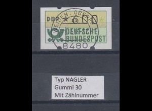 Deutschland NAGLER-ATM Posthorn Gummi WEISS Mi.-Nr. 1.2hv Wert 600 mit Voll-O ZN