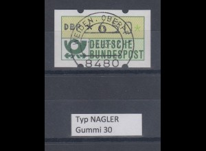 Deutschland NAGLER-ATM Posthorn Gummi WEISS Mi.-Nr. 1.2hv Wert 650 mit Voll-O