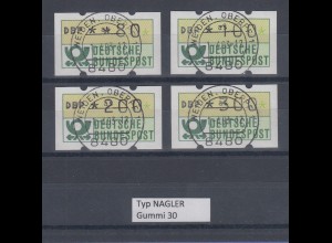 Deutschland NAGLER-ATM Gummi WEISS Mi.-Nr. 1.2hv 4 Werte 80-100-200-300 gest.