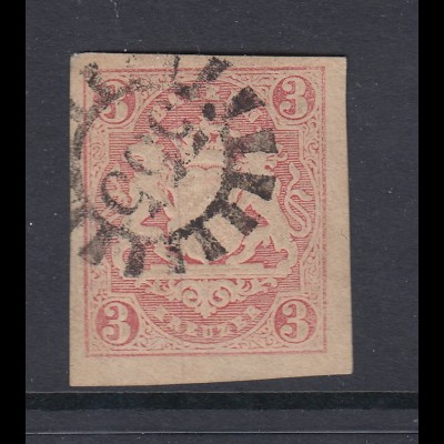 Altdeutschland Bayern Wappen 3 Kreuzer rosa Mi-Nr. 15 mit GMR 555