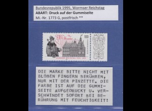 Bundesrepublik 1995 Wormser Reichstag DRUCK AUF GUMMISEITE, Mi.-Nr. 1773 G **