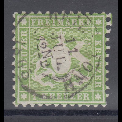Altdeutschland Württemberg 1 Kreuzer gelblichgrün Mi.-Nr. 25 gestempelt
