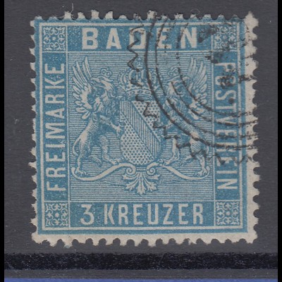 Altdeutschland Baden 3 Kreuzer blau Mi.-Nr. 10a mit Zackenkranz-Stempel