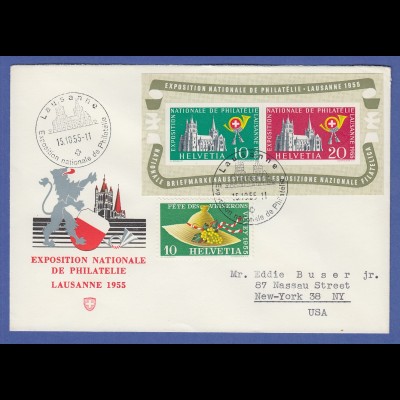 Schweiz 1955 Lausanne-Block Mi.-Nr. Block 15 auf Brief nach New York / USA 