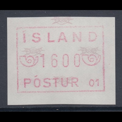 Island Frama-ATM 1.Ausgabe Aut.-Nr. 01 graulila Wert 1600 **
