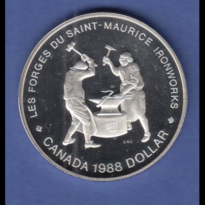 Kanada Silbermünze 1 Dollar 1988 250 Jahre Eisenproduktion in Kanada, PP