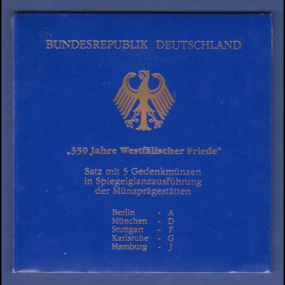 Bundesrepublik 10DM 1998: Westfälischer Friede 5 Münzen ADFGJ in PP im Folder