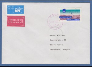 Israel ATM Weihnachten 1993 Mi.-Nr. 6 hoher Wert 8,80 auf Express-FDC nach D