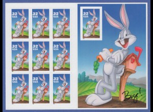 USA 1997 Comicfigur Bugs Bunny Folienblatt rechts mit Mi.-Nr. 2829 BA ** 