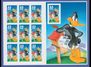 USA 1999 Daffy Duck Folienblatt rechts mit Mi.-Nr. 3114 BA ** 