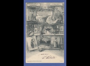 AK Gruss vom Künstlerheim Cafe Sammet, Bayreuth, Parsifal-Aufführungen, um 1900