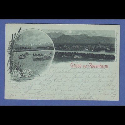 AK Gruss aus Rosenheim a. Inn, Ansicht bei Mondschein, gelaufen 1899 