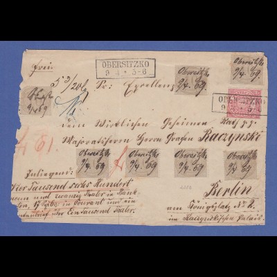 Nordd. Bund 1869 Wertbrief-Vorderseite mit 7x Mi.-Nr. 25 ect. aus OBERSITZKO