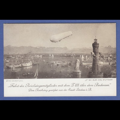 AK Zeppelin Z III über dem Bodensee bei Lindau, Zeno Diemer-Karte, ungelaufen