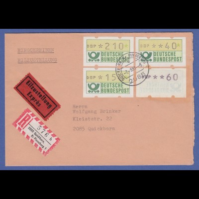 Deutschland ATM Mi-Nr.1 Gummidruck in MIF auf R-Express Brief aus Quickborn 1981