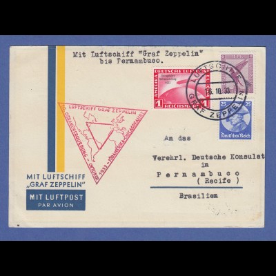 Zeppelin LZ 127 Chicagofahrt 1933 Mi.-Nr. 496 auf Postkarte nach Brasilien
