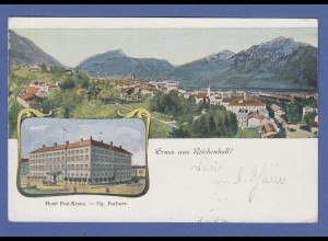 AK Bayern Gruss aus Reichenhall Hotel Post Krone, gelaufen 1901