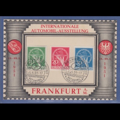 Berlin Mi.-Nr. 68-70 kpl. mit So-O Automobil-Austellung Frankfurt 1951 auf Karte