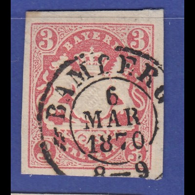 Altdeutschland Bayern Wappen 3 Kr. rot Mi.-Nr. 15 mit hübschem Stempel BAMBERG