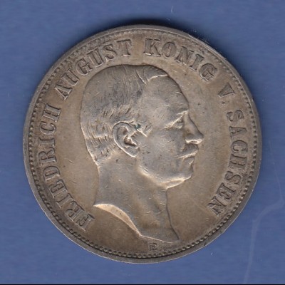 Sachsen Silber-Kursmünze 5 Mark Friedrich August E 1908 vorzüglich