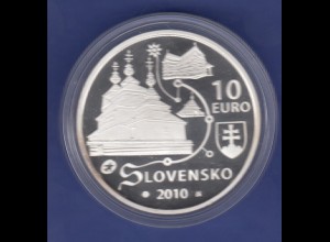 Slowakei 2010 Silbermünze 10 Euro Holzkirchen Karpaten PP in Kapsel