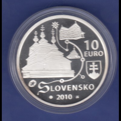 Slowakei 2010 Silbermünze 10 Euro Holzkirchen Karpaten PP in Kapsel