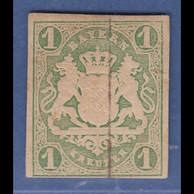 Bayern 1867 Wappenausgabe geschnitten 1 Kreuzer grün * gepr. Brettl BPP